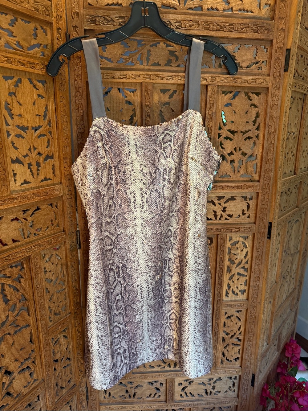 Ramy Brook Taupe and Cream Snake-Print Mini Slip Dress